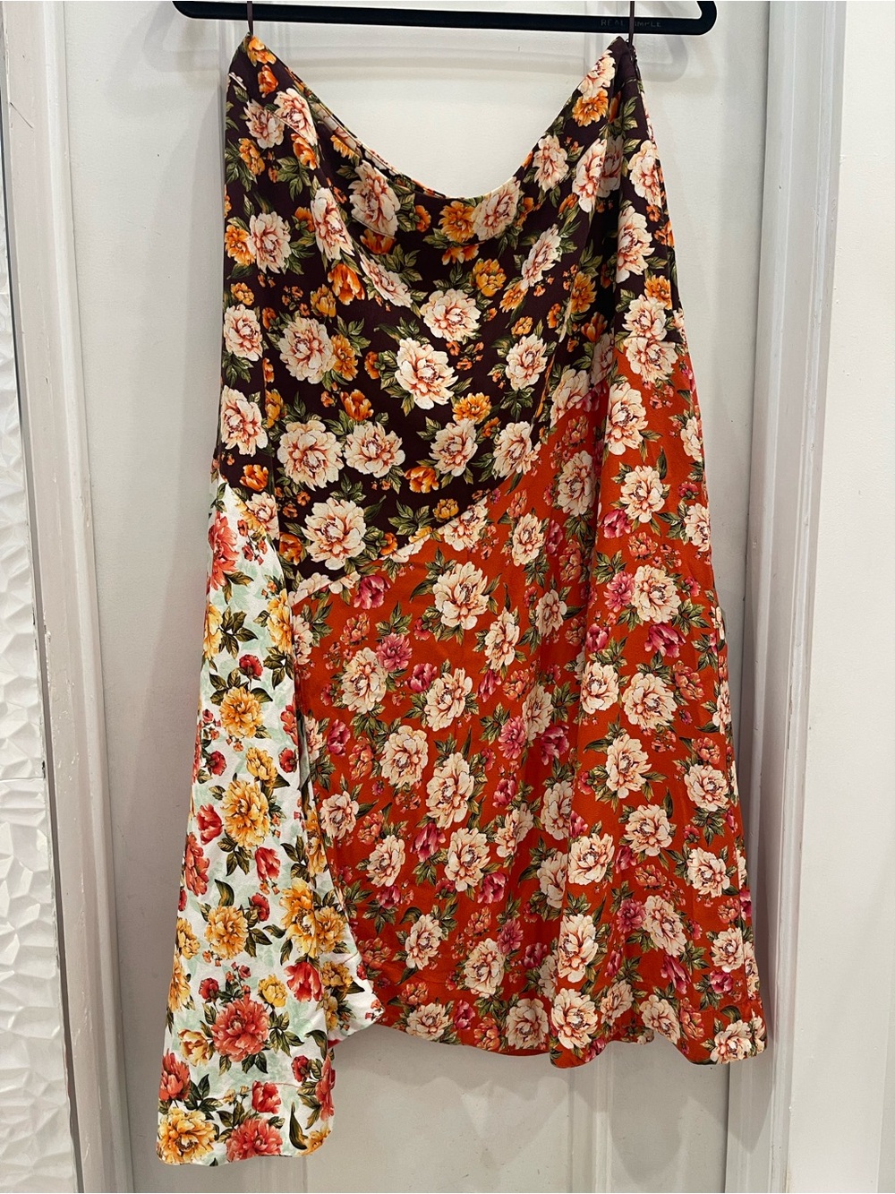 Farm Rio Floral Patchwork Asymmetrical Skirt - Orange, Brown, Cream